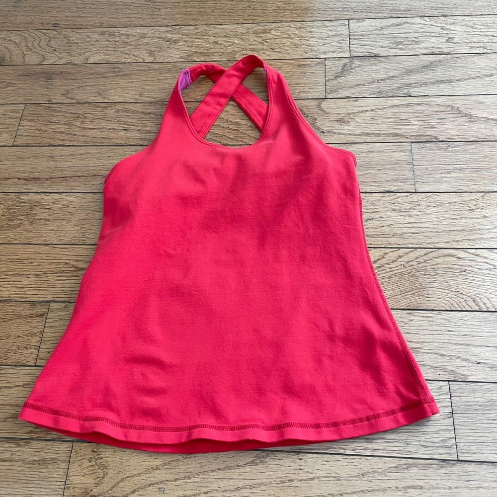 Lululemon Size 4? Racerback Tank Top Built-In Bra Crisscross Back Red No Padding